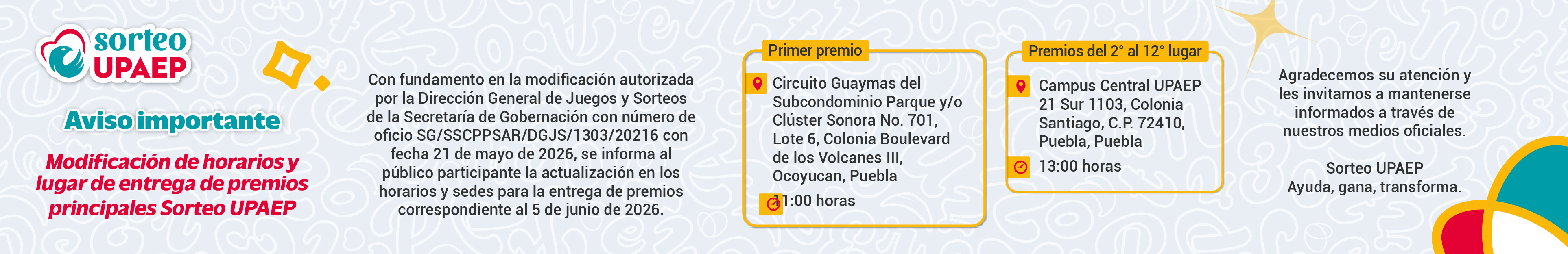 Lista de ganadores Sorteo UPAEP 2026